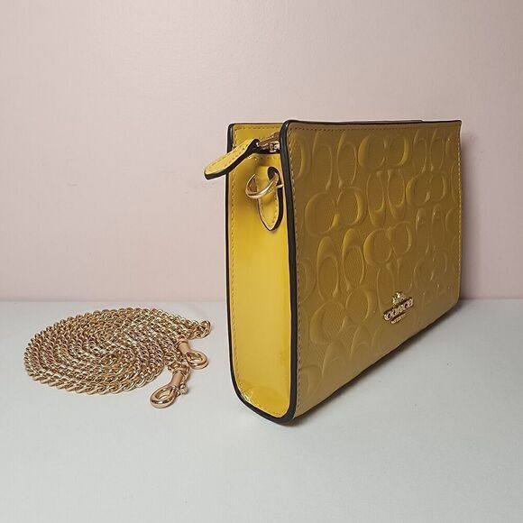NWT COACH CT869 Slim Crossbody Signature Patent Leather Yellow Gold - Picture 3 of 5